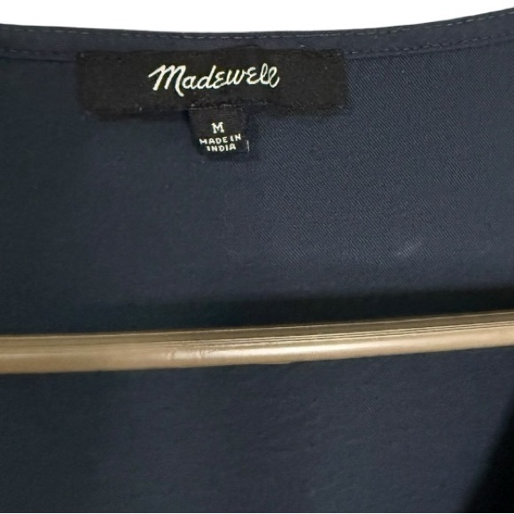 Madewell Navy Peplum Button Front Puff Sleeve Blouse Size M Viscose Top - Picture 6 of 7